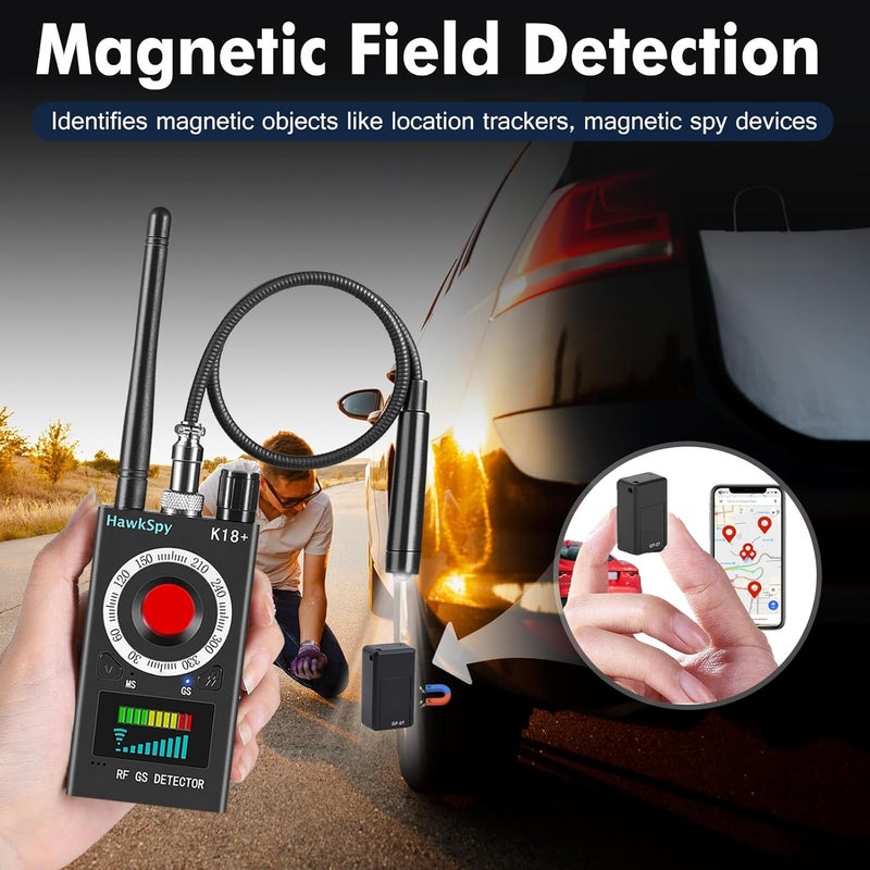 HawkSpy K18 Hidden Camera Detectors Bug & GPS Tracker Scanner Spy Camera Finder for Hidden Devices Listening Device Scanner with Sound & Vibration Alarm Portable Privacy Protection(Black) - Image 4